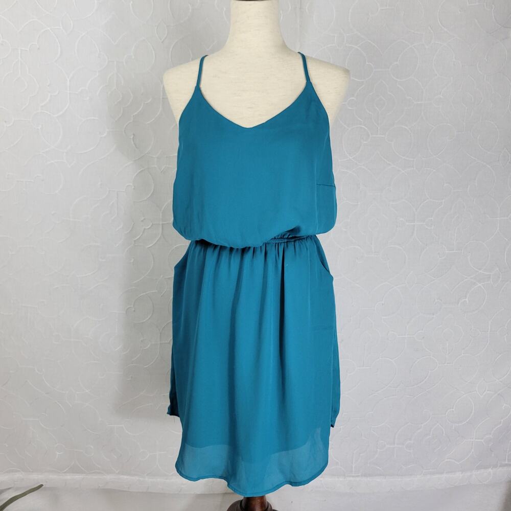 Davi & Dani Womens Sundress Size S Teal V-Neck Spaghetti Strap Elastic Waist NEW